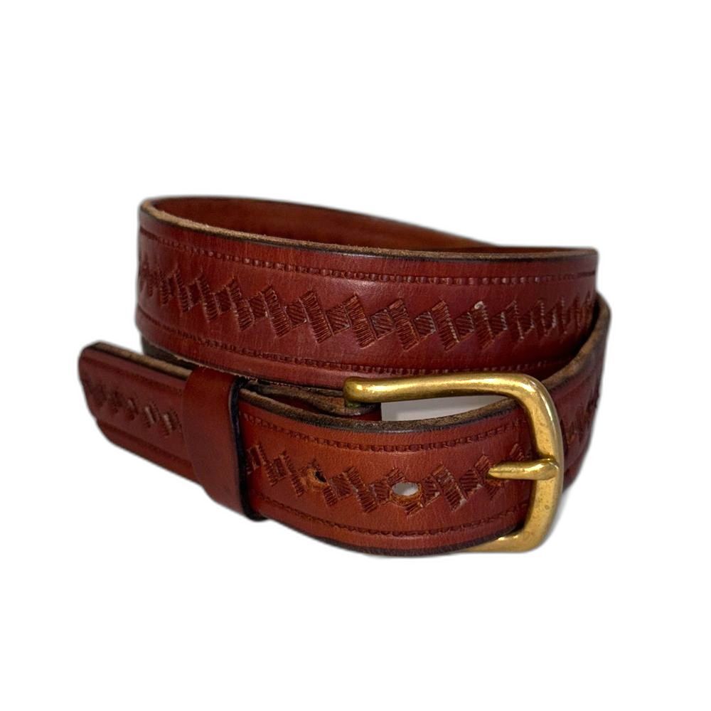 Vintage Mens Western Embossed Brown Leather Belt W/Removable Buckle Size 38